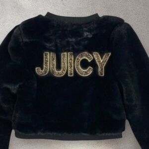 Girls 3T Juicy Couture Black Faux Fur Jacket Zip Logo Embroidery Fuzzy
